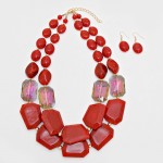 Red Indian Marble Fragment Double Row Statement Necklace